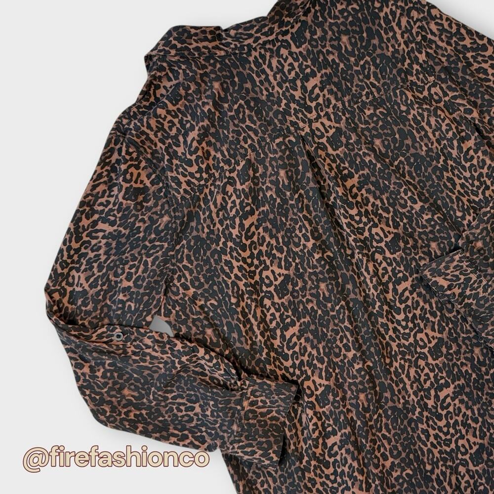 Cosmic Blue Love Boho Animal Print Button-Up Blouse Brown Black XXL Rayon - Picture 4 of 8